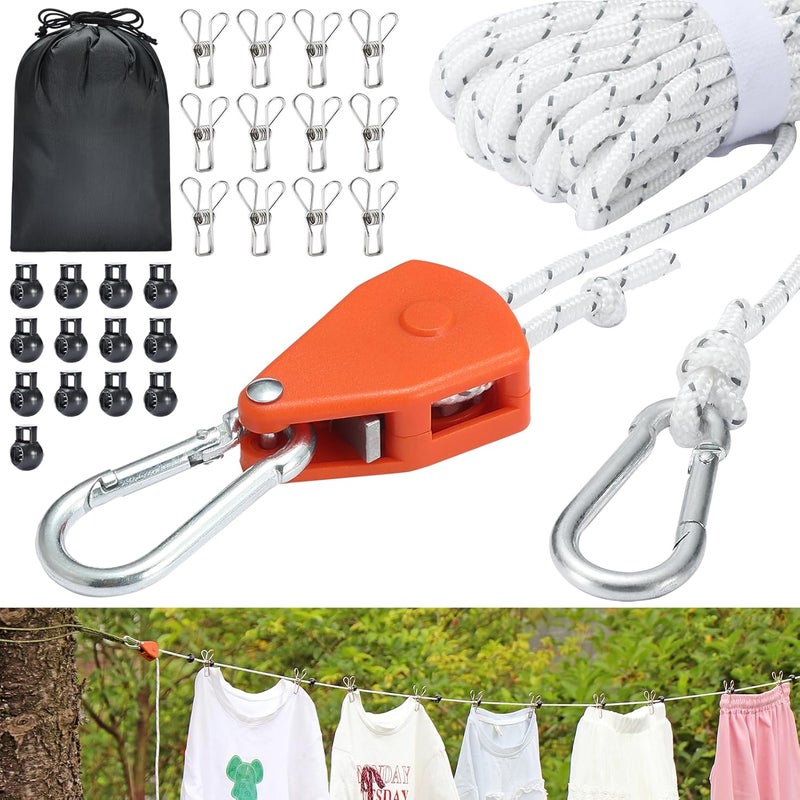 Harqa Retractable Travel Clothesline, 19FT Adjustable Heavy-Duty Line with Reflective Pulley System, Stainless Hooks & Clips – Portable for Camping, Cruise, Hotel, Balcony & Outdoor Laundry (Red) - Image 1